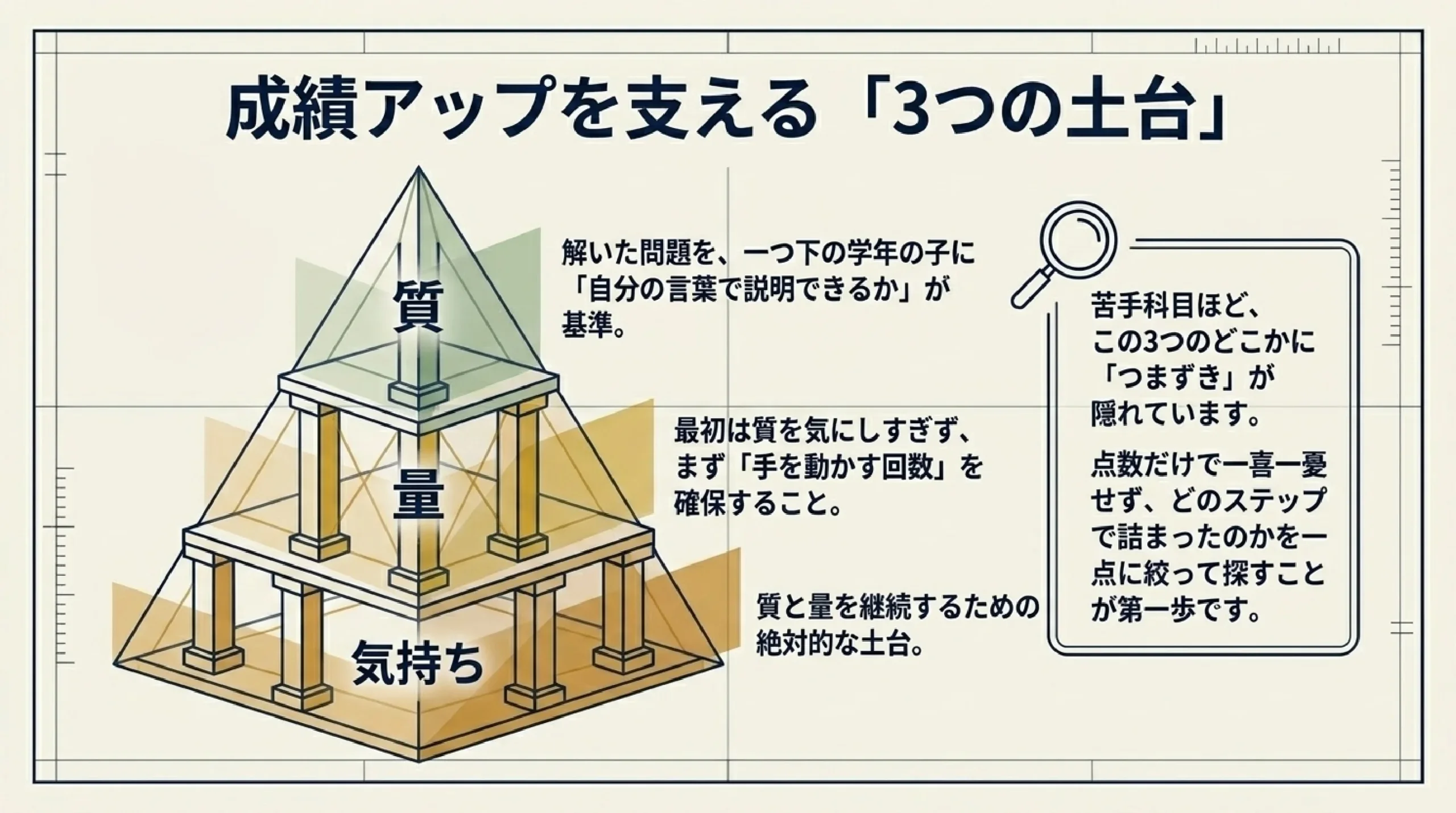 成績が上がった生徒に共通する勉強法｜あざみ野・すすき野の成功事例から分｜成績アップを支える「3つの土台」