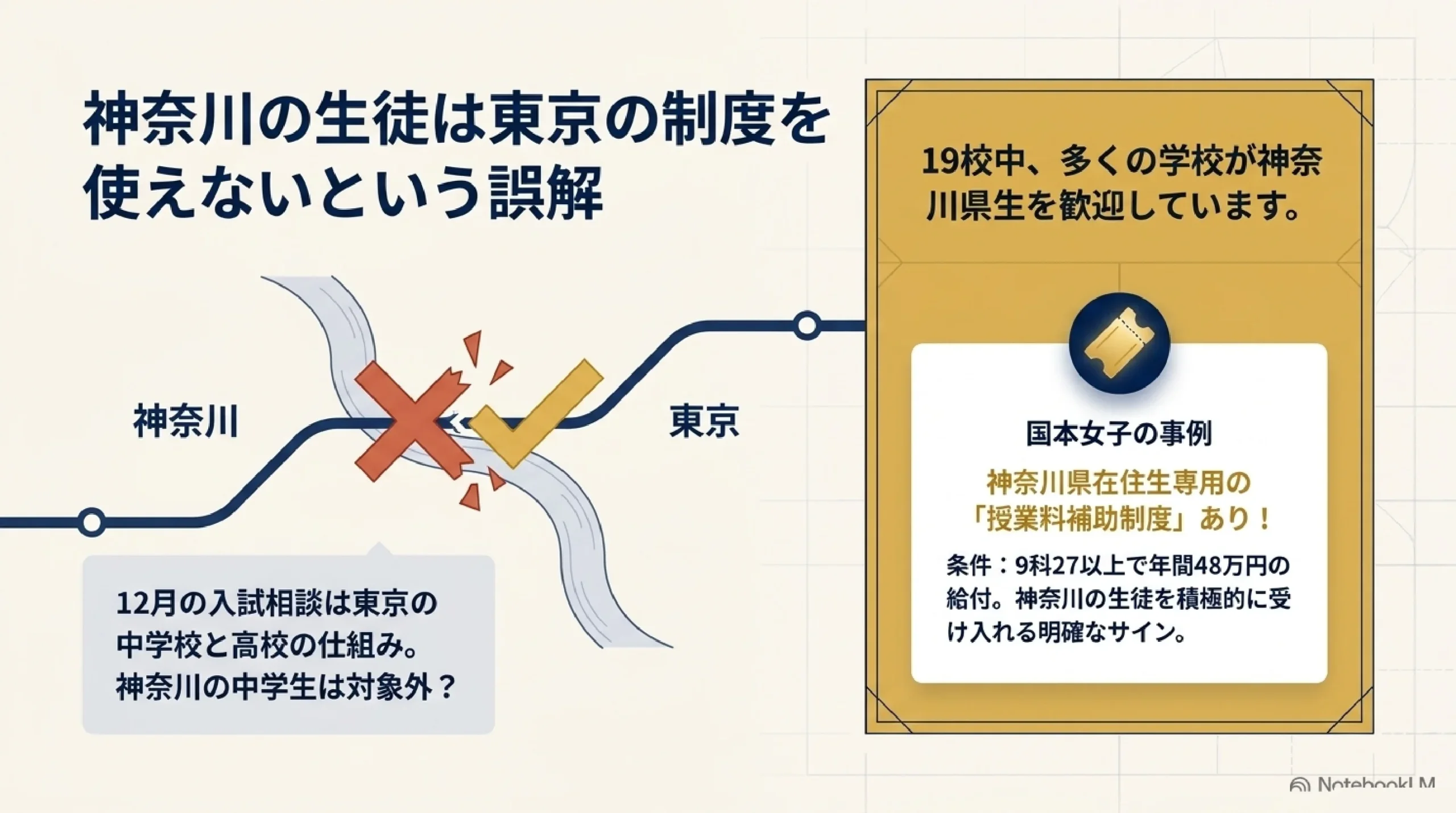 あざみ野・すすき野から通える東京私立の併願優遇｜神奈川の中学生が「押さえ」に使える高校｜図解スライド4