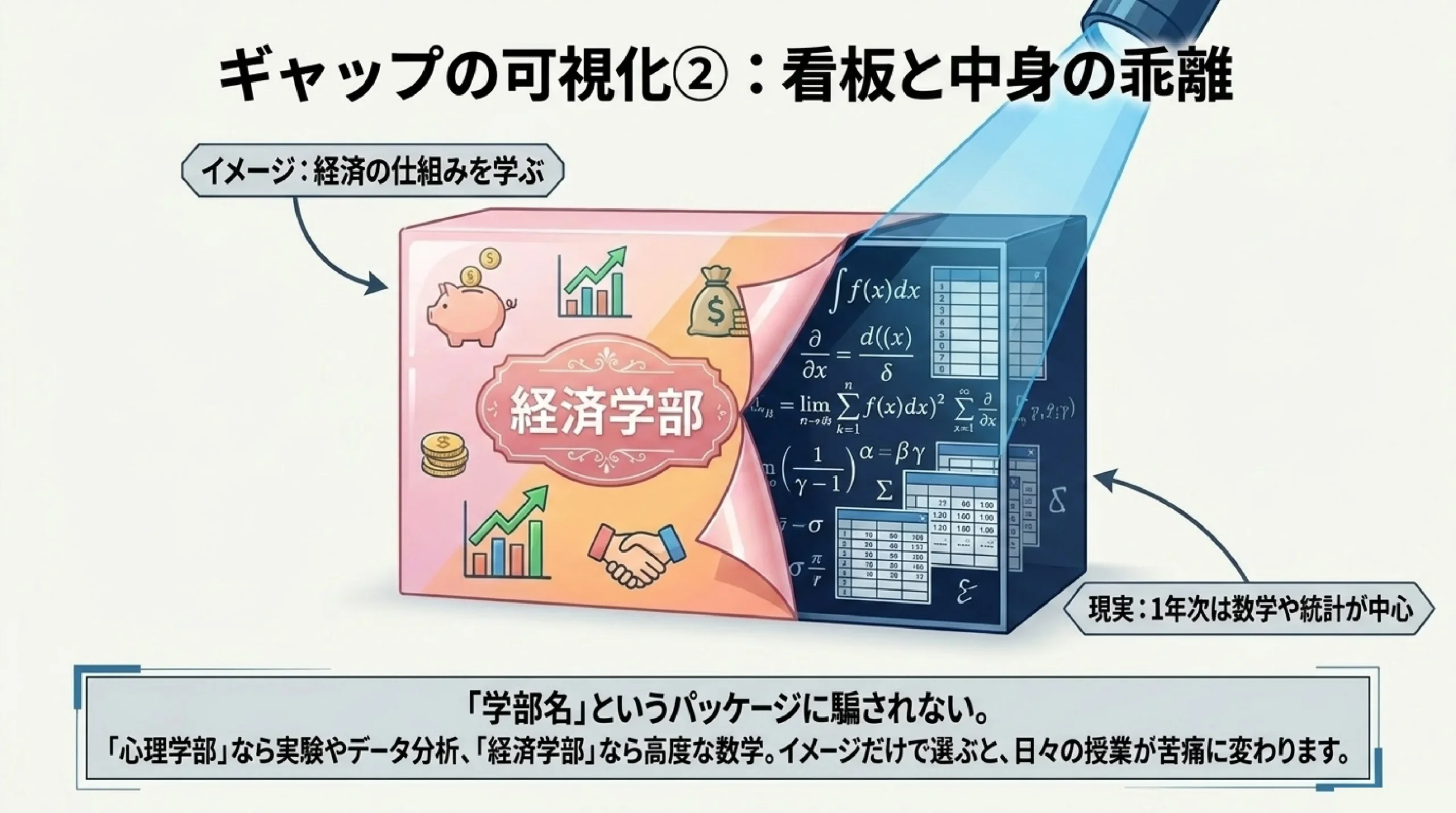 大学生活は「想像と違う」が多数派｜入学前に知っておきたいこと｜ギャップの可視化②：看板と中身の乖離