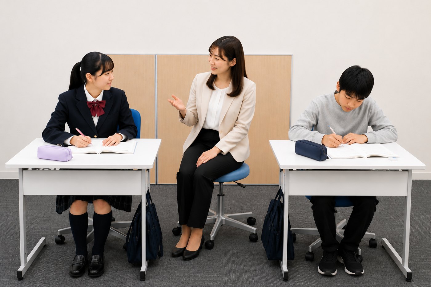 講師1名が生徒2名を担当する個別指導の授業風景｜あざみ野・すすき野の個別指導塾MySTEP
