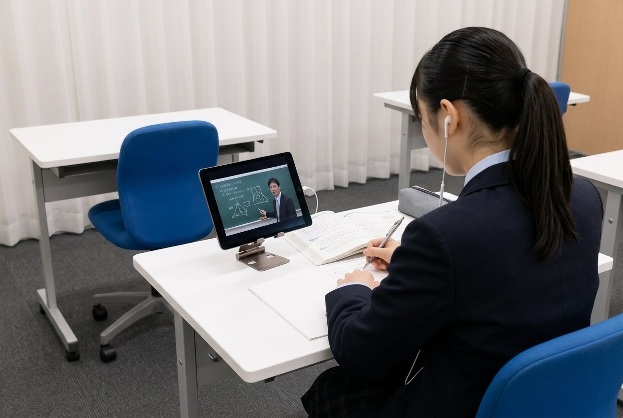 参考書と学習動画で5教科を学ぶ生徒｜あざみ野・すすき野の個別指導塾MySTEP 5科コース