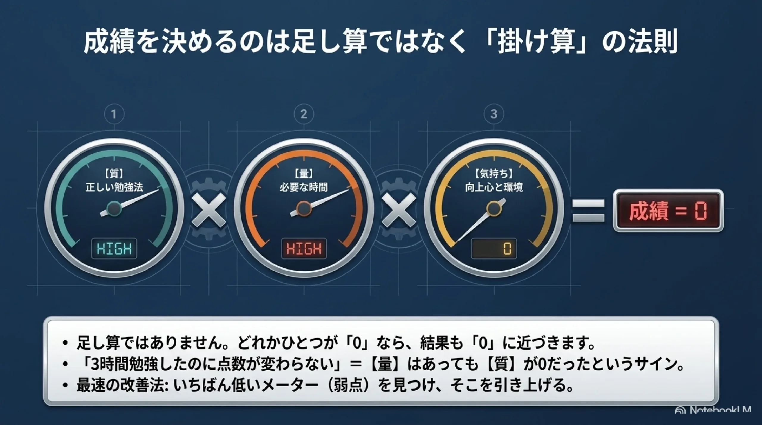 成績を決めるのは足し算ではなく掛け算の法則｜質×量×気持ち｜あざみ野・すすき野の個別指導塾MySTEP